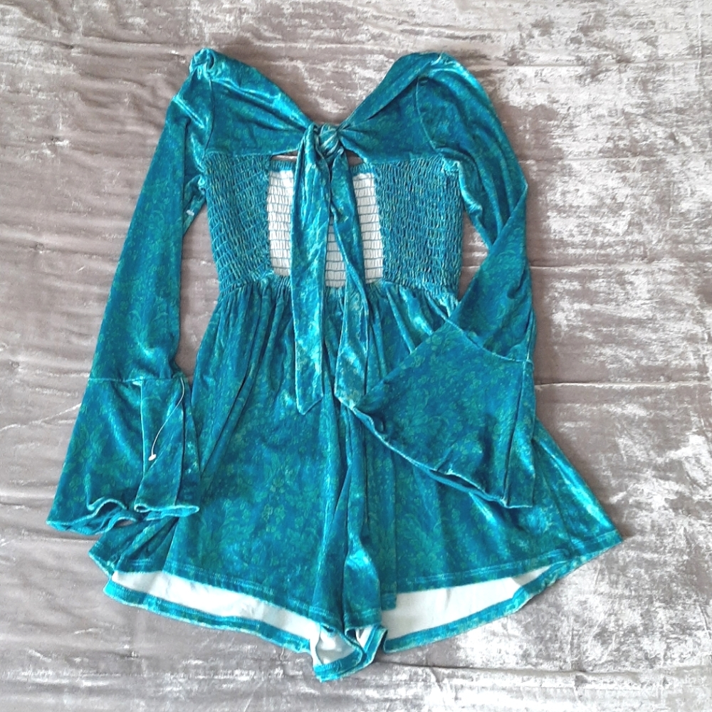 NWOT- Free People Velvet Bell Sleeve Romper - Picture 3 of 10
